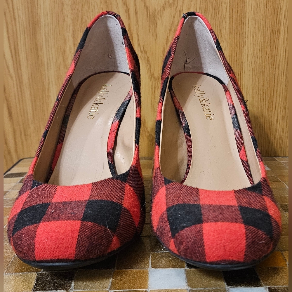 Red and Black Buffalo Plaid Flannel Heels